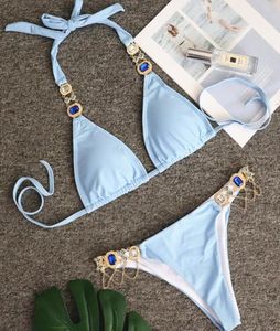 schöne Badebekleidung 2020 Sport-Bikinis-Set sexy Kristall-Diamant-Verband rot geteilt europäische und amerikanische Damen-Bademode Drop9149938