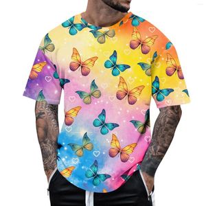 T-shirt da uomo T-shirt moda a maniche corte Girocollo Camicetta stampata con farfalle colorate Top Primavera Estate Quotidiano All-Match