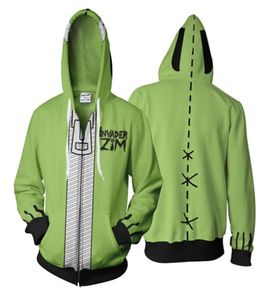 Men039s Hoodies Sweatshirts Green 3D Print Anime Invader Zipper Hoodie Sweatshirt Cosplay Costume Men Jackor Coats3770516