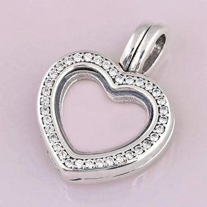Ställer in små skåp glittrande hjärta flytande kristallhalsband hänge för 925 sterling silver pärla charm armband europa diy smycken
