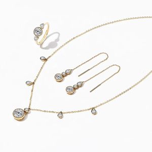 Zestawy Attagems Luksurly Diamond Jewelry Fors for Women Solid 925 Sterling Srebrne złote kolczyki moissanitowe Pierścień Naszyjnik