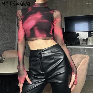 Women's T Shirts Matakawa Y2k Clothes Shirt For Women Tie Dye Korean Fashion Spring Autumn Ropa De Mujer Half High Collar Sexy Camisetas