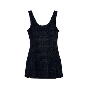 Spring Advanced Design Black Swan French Tweed Dress Skirt for Women