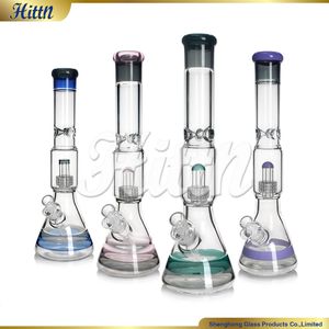 Glass Bong Beaker Bong Water Pipe 17.3 Inches Showerhead Percolator Bong 5mm Thick Beaker Base High Borosilicate Glass 420 Hand Bown Bong for Smoking 14mm Joint