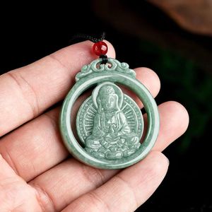 Hängen Burmese Jade Guanyin Pendant Talismans Gemstone Energy Jadeite Real Emerald Halsband smycken gåvor för kvinnor naturlig vintage