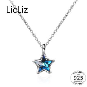 Halsketten LicLiz Pentagramm Halskette Blau CZ Anhänger Halskette Frauen 925 Silber Halskette Choker Kragen Mode Schmuck Geschenk Halskette LN0357