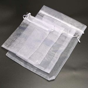 Display 100pcs Organza Bags Packaging Bags White Drawstring Small Pouches Jewelry Package Bags Candy Gift Packaging Bags Bulk Wholesale