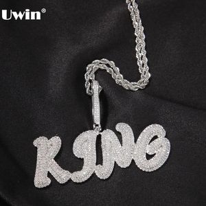 Colares UWIN Personalizados Letras Bolha Colares Pendentes Iced Out Cubic Zircon Letras Cursivas para Mulheres Moda Hip Hop Jóias para Presente