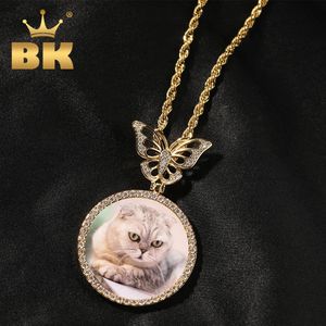 Kolyeler Bling King Kelebek toka madalyonları özel fotoğraf bellek kolye kazı adı hiphop jewlery kişiselleştirilmiş erkekler kadın hediyeler