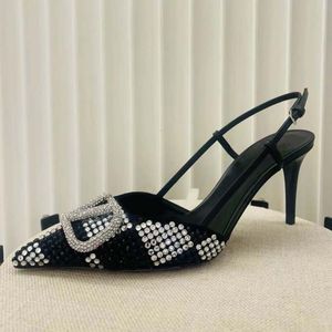 Rhinestones Sandals Designer Women Dress Shoes Slingbacks pumps 8cm High Heels Colored Pointed sexy sandals Luxury Fashion Kitten heel Quality Single Shoe 35-42 10A