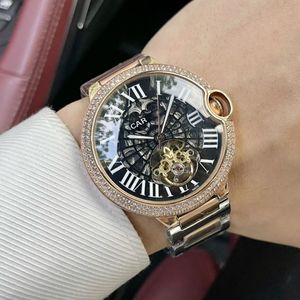Reloj de moda para hombre, conjunto de diamantes de lujo, diseño hueco, relojes con movimiento mecánico, reloj de diseñador de negocios para hombre