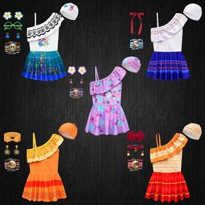 Установите Encanto Kids One Piece Sclop Ploudsuit купальник Fancy Girl reffle Style Купальник с трусиками.