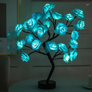 Flores decorativas usb led luz noturna de fadas flor artificial árvore decoração para casa lâmpadas rosa cabeceira operada por bateria para mesa do quarto