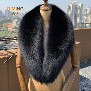 Winter Real Fox Fur Collar Woman Black Natural Fur Scarf Shawl For Women Collars Wraps Neck Warmer Fur Scarves Luxery Scarf Men 240110