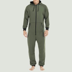 Men s Thicken Hooded Jumpsuits Tracksuit Drawstring Sweatshirts Rompers Full Zip Hoodies Overalls with Pockets 240110