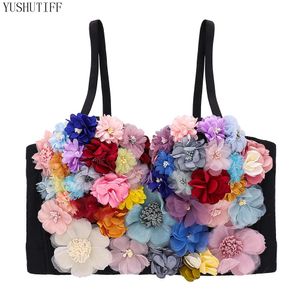 Camis Flower Crop Top Top Winter Women Tank z wbudowanym stanikiem spaghetti pasek gotycki występ nocny