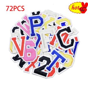 72/PCS/Lot Letter Patches Alfabetet Adhesivas Ropa Parches Brodery Red Gold Blue Black White Pink Numal Iron On Sew Clothing