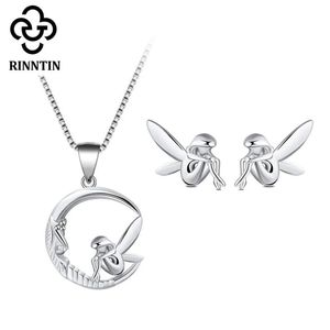 Pendants Rinntin 925 Sterling Silver Women Necklaces Pendants Original Design Moon with Fairy Shape Pendant Fine Jewelry TSN106