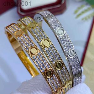 Gold Diamond Bracelet Female Stainless Steel Designer Couple Width 7mm Valentines Day Gift Girlfriend Jewelry MGKY