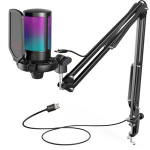 Piążka zestaw mikrofonu gier USB do zestawu mikrofonu krążeniowego skraplacza z Mute ButtonRGB ARM Standory Streaming Video-A6T 240110