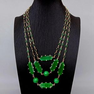 Necklaces Y.YING 3 Rows Green Crystal Bezel Set Chain Green Cat Eye Cz set Jade Necklace 20"