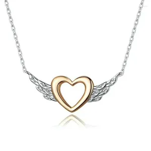 Pendant Necklaces Huitan Two Tone Hollow Out Heart Wing Necklace For Women Romantic Bridal Wedding Neck Accessories Statement Jewelry