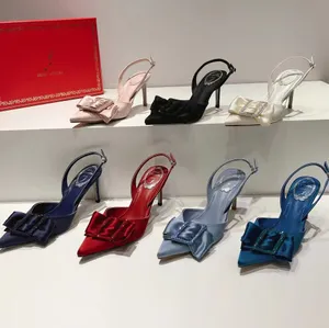 Rene Caovilla Seide Frauen 7,5 CM High Heel Sandalen Kristall Dekoration Freizeit Luxus Designer Hochzeit Schuhe Mode Party Slingpumps