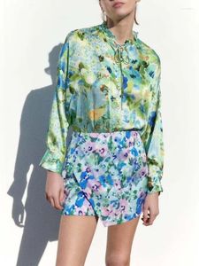 Camicette da donna Primavera e Autunno Moda Europea Americana Casual Versatile Top con stampa fiocco alla moda