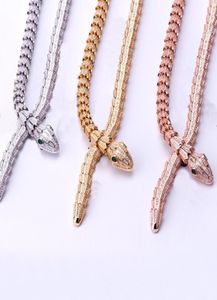 Luxury Fashion Lady Brass Full Diamond Scales Green Eyes Zircon Serpent 18K Plated Gold Neckoels Chokers 3 Color5285308