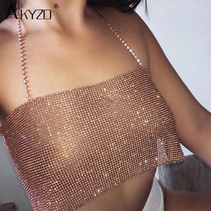 Camis Women Glitter Metal Crystal Body Chain Bikini Cami Crop Top Rhinestone Sequins Beach Clubwear Sexy Backless Top Vest Girls