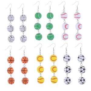 Cross border new beaded wooden bead earrings, sporty football and rugby ball prints, creative personalized pendant earrings wholesale