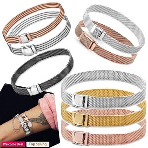 Bangles Popüler 925 Silver Women's Reflexions Serisi Dokuma Mesh Logo Orijinal Kadınlar Charm DIY Takı için Çoklu Döngü Bilezik