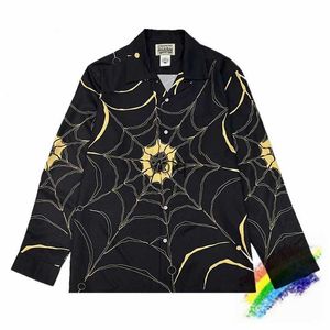 Men's Casual Shirts Spider Web Pattern WAO MARIA Shirt Men Women Top Version Long sleeve Bla White Hawaiian Shirtsyolq