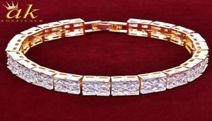 2 Rows Baguette Zircon Tennis Chain Bracelet Gold Color Copper Men039s Charms Hip Hop Fashion Jewelry2209763