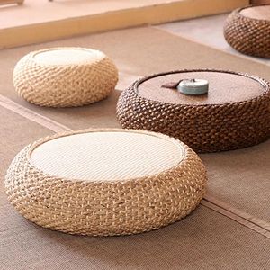 Mats Manal Cushion Natural Weave Straw Pouf Tatami Mat Round Floor Cudions Rattan Futon Meditation Worship Cushion Yoga Japanese
