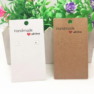 Rings 100pcs 9*5cm Kraft Paper Earring Packaging Cards Handmade with Love Jewelry Earring Displays Card