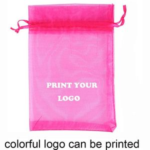 Display 100pcs customized logo printing bags Drawstring Organza Bag small Pouches Jewelry Package Makeup Wedding Packaging Mesh Gift Bag