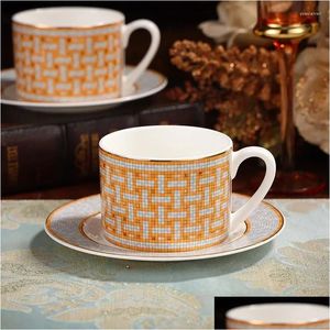 Tassen, Untertassen, klassisches europäisches Bone China-Kaffee- und Geschirr, Teller, Geschirr, Nachmittagstee-Set, Heimküche mit Geschenkbox, Drop Deli Dhiot