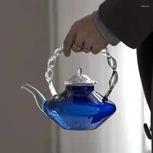 Wine Glasses Blue Glass Teapot Teacup Tea Filter Mesh Coffee Pot Heat-resistant Household Kitchen Kettle Exquisite Gift