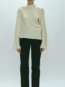 Kvinnors blusar för damer 2024 Asymmetrisk halsduk enkla band mode elegant pendlare långärmad skjorta