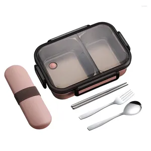 Louça Bento Box 2 compartimentos Almoço de aço inoxidável com conjunto de utensílio portátil Recipiente de controle de porção