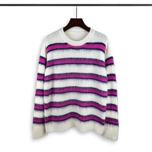 Men's Sweaters Rose And White Stripe Mohair Knit Sweater For Men Women Unisex Fashion Casual Crewneck Long Sleeve Sweatshirts Oversized