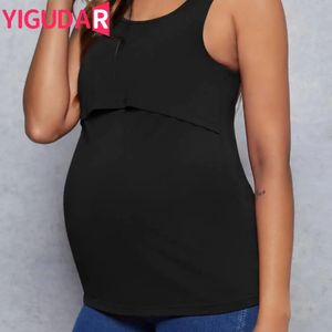 Verão gravidez topos mulheres roupas de maternidade para amamentação sem mangas colete tshirt usar roupas grávidas 240111