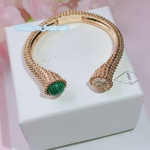 Vintage Bracelets Green Malachite Gold Copper Double Round Circle Charm Open Bangle for Women with Box Party Gift