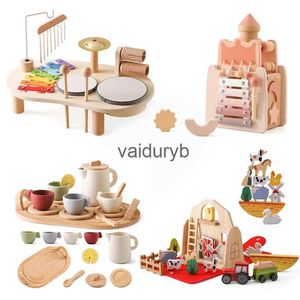 Intelligens leksaker baby trämontessorri leksaker trä bandstand gårdsdjur slott stapla balanspussel leksaker silikon te set utbildning toysvaiduryb