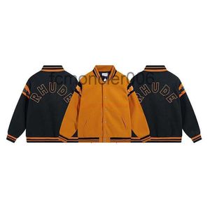 RHUDEブランドメンズジャケットジャケットデザイナー服のファッションコートライトニングスティックデザインゆるい野球男性ウールコートYDYZ ROHY