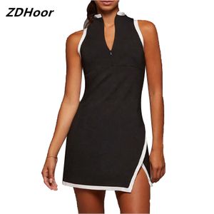 Women Golf Tennis Gym Dress Mock Neck Sleeveless Side Split Above Knee Length Workout Athletic 240111