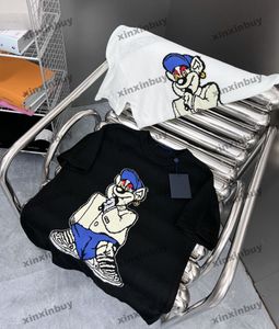 Xinxinbuy 2024 Erkekler Tasarımcı Tee T Shirt Örme Jacquard Bear 1854 Kadın Siyah Beyaz Sarı Kırmızı S-3XL