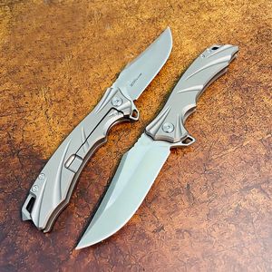 S7218 Flipper Folding Knife M390 Satin Straight Point Blade TC4 Titanium Alloy Handle Outdoor EDC Pocket Folder Knives with Nylon Case