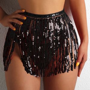 Gonna corta da donna con paillettes Gonna copricostume con frange Gonna avvolgente da spiaggia Bikini Involucri lucidi Copricostumi per costumi da bagno Tinta unita Costumi da bagno 240112